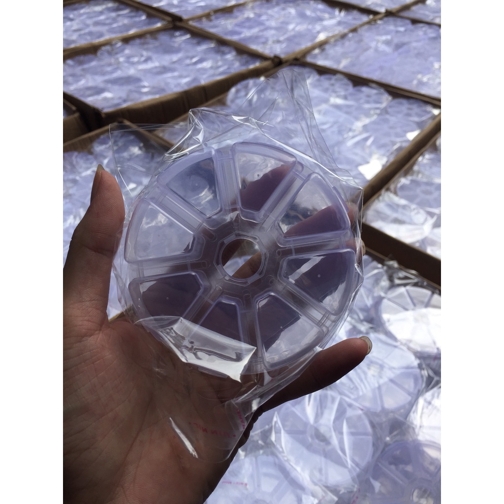 Hộp tròn 8 ô đựng đồ, đựng fan mi, mi rời, hủ, đựng trang sức và phụ kiện,  dụng cụ nối mi