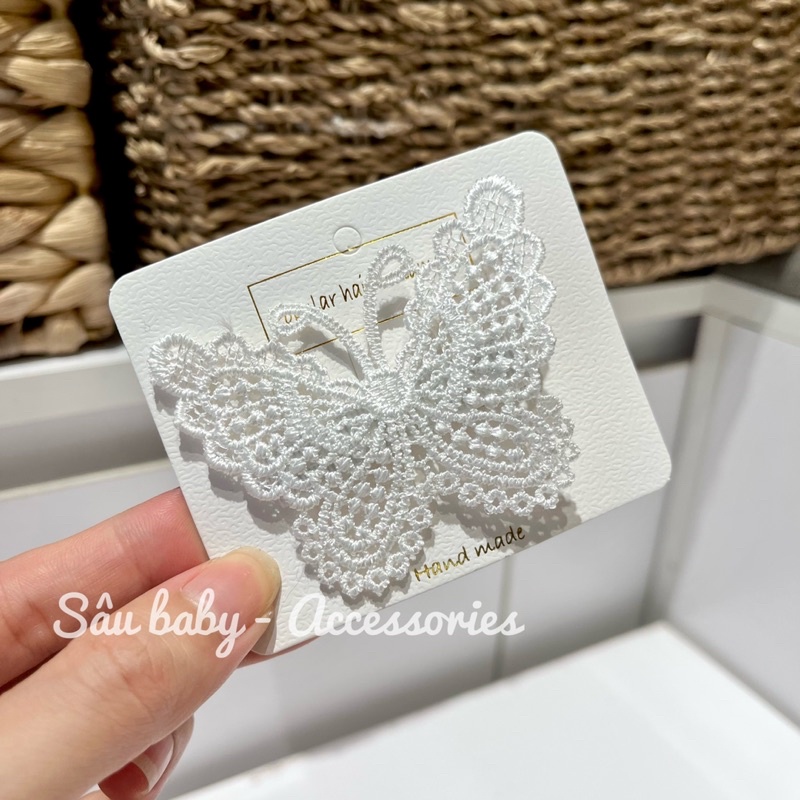 Kẹp tóc hình con bướm ren trắng Hàn Quốc cho bé