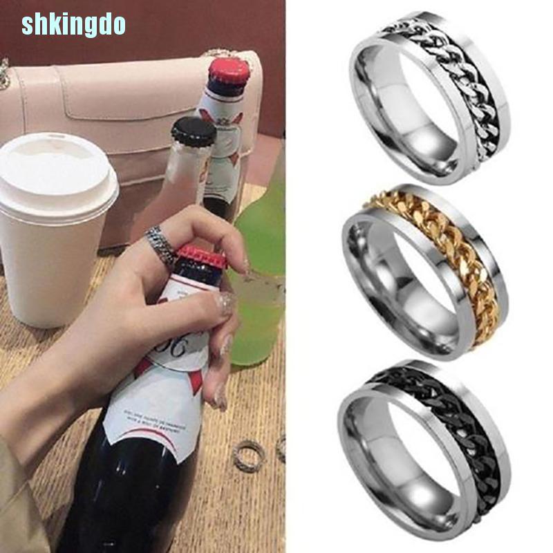 Nhẫn Mở Nắp Chai Bằng Thép Titan Dạng Dây Xích Xoay Unisex