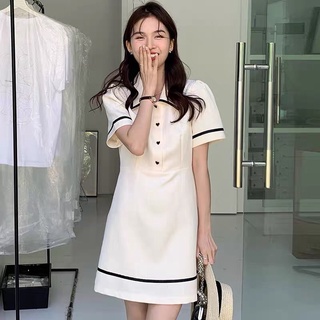 Đầm nữ cổ sơmi kem viền đen dáng ngắn order