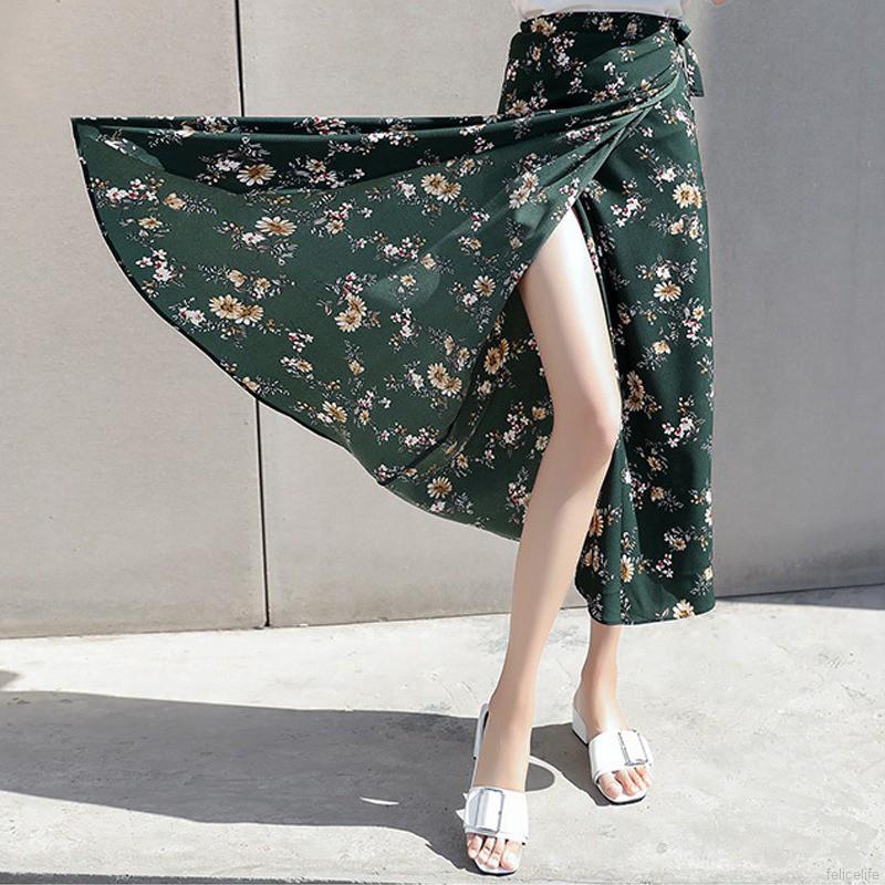 Chân váy chất Chiffon hoạ tiết hoa thiết kế xẻ quyến rũ