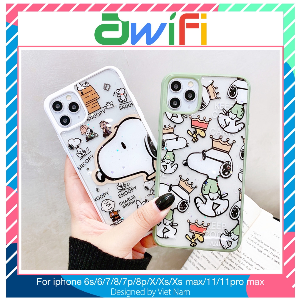 Ốp lưng iphone viền Snoopy kim tuyến 5/5s/6/6plus/6s/6splus/7/7plus/8/8plus/x/xr/xs/11/12/pro/max/plus/promax-Awifi S2-4