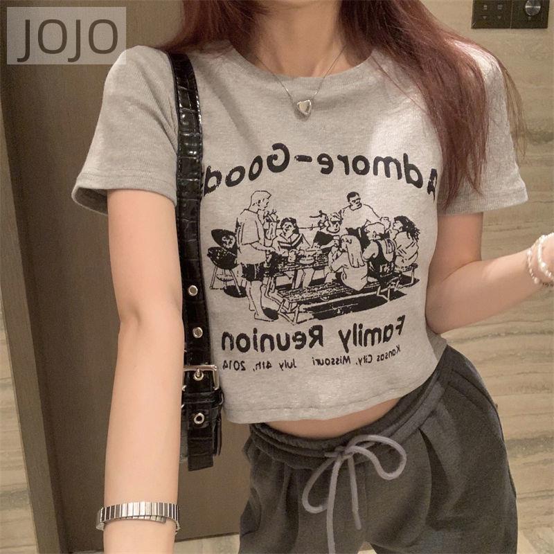 Áo Thun Ngắn Tay Hở Vai In Họa Tiết Phong Cách Retro Mỹ Dễ Phối Đồ Cho Nữ