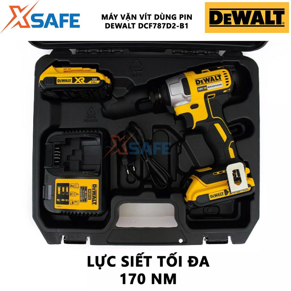 Máy siết vít dùng pin DEWALT DCF787D2-B1 Máy vặn vít động lực kèm 2 pin Li-Ion 18V, tốc độ không tải 2,800 vòng/phút