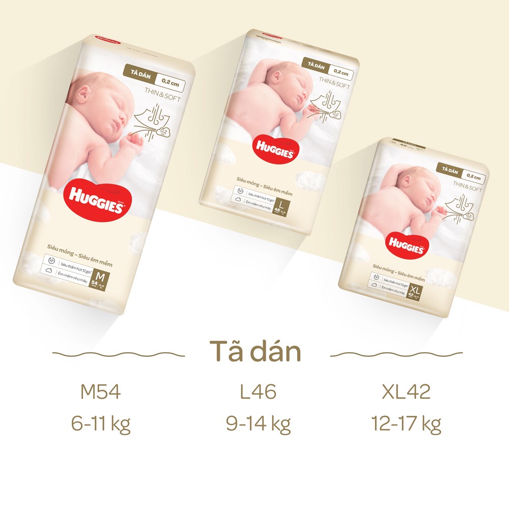 Tã quần/dán Cao cấp Huggies Thin &amp; Soft M54/L46/XL42 L44/XL36/XXL28 L72/XL62/XXL46