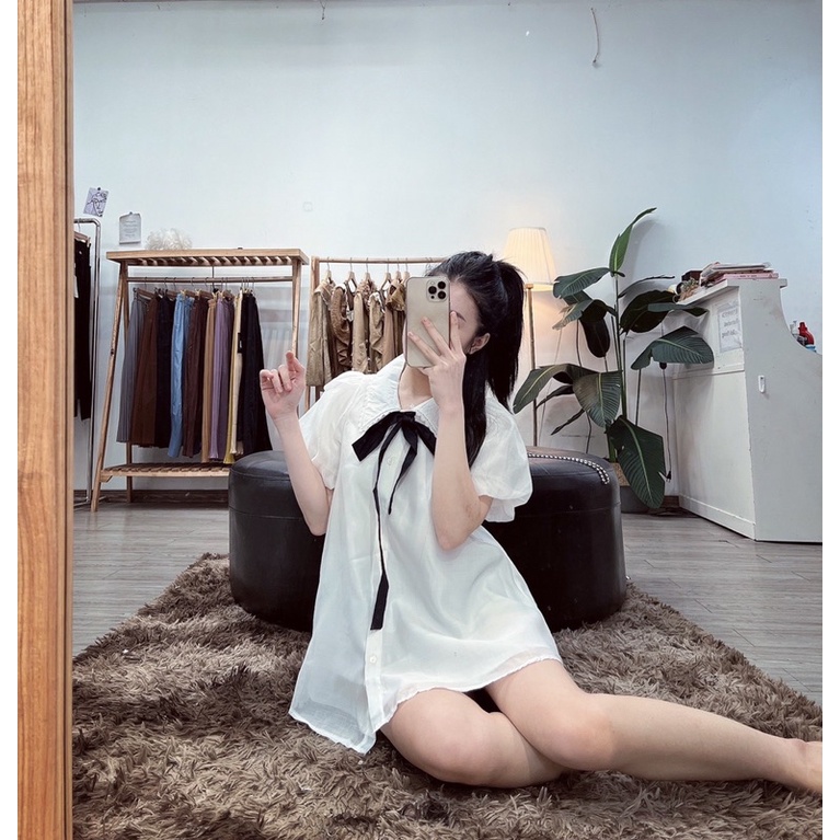 Áo Nến Tay Bồng Nơ Đen Đen Dễ Mic Đồ