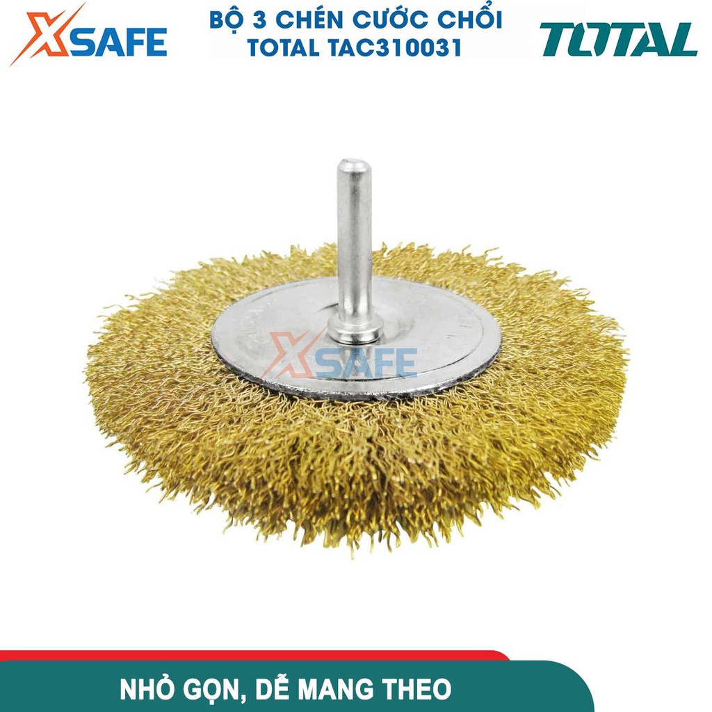 Bộ 3 bánh cước chổi cước cốt 6mm TOTAL TAC310031, dùng bào, mài nhẵn, mài cạnh, tẩy cặn, tước sơn, đường hàn