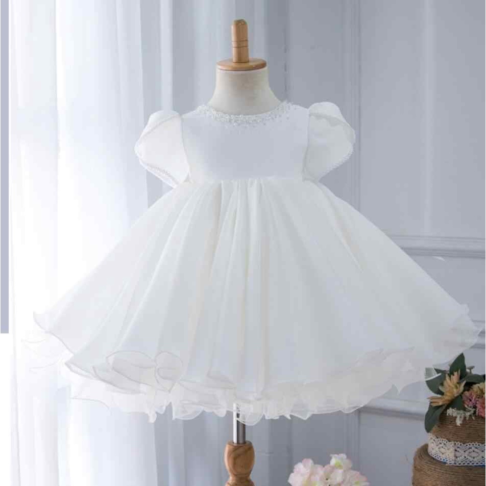 Đầm công chúa bé gái, váy bé gái thiết kế đơn giản màu trắng cho bé dự tiệc sinh nhật hóa trang từ 1 tuổi đến 10 tuổi