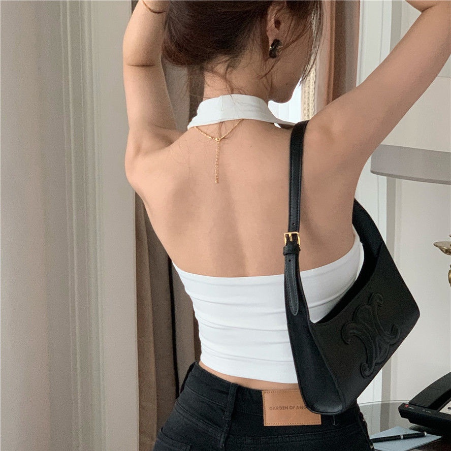 Áo Hai Dây Nhỏ Màu Trắng Trơn Dáng Ôm Thời Trang Mùa Hè Cho Nữ