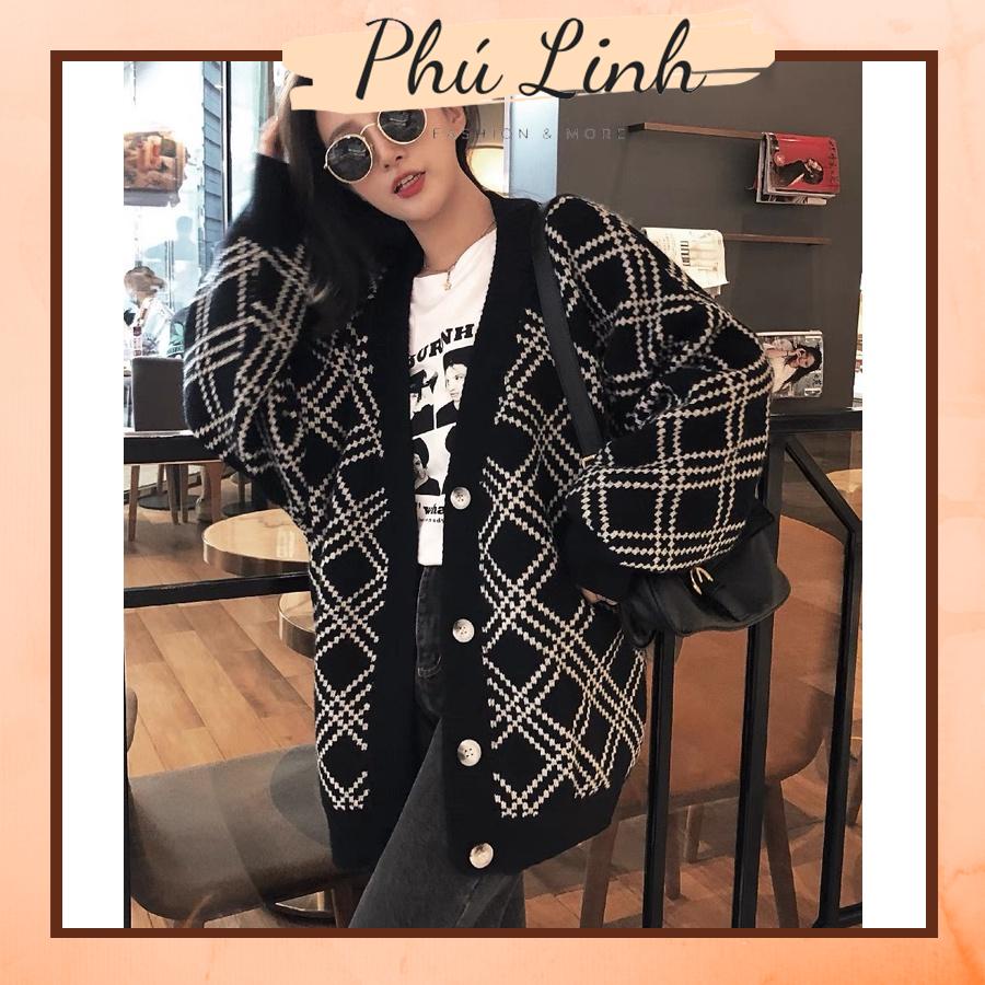 MS460 Áo khoác len cardigan kẻ trám dáng rộng