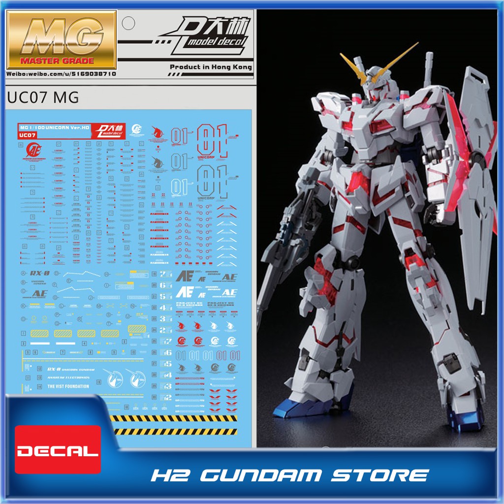 Decal nước cho mô hình MG 1/100 Unicorn Gundam (Ver HD)