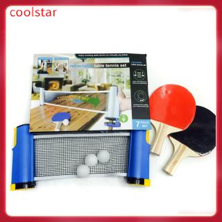 【coolstar】2pcs Table Tennis Racket Set with 1pcs Retractable Net and 3pcs Ping Pong Balls Portable Pen-hold Type for Any Table Family Indoor Activities Entertainment