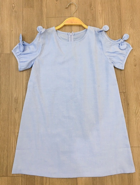 [SALE KHÔNG ĐỔI TRẢ]Váy xuất Hàn cho bé gái màu xanh tay nơ