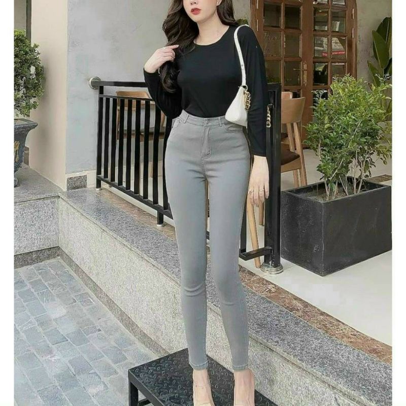 QUẦN LEGGING CẠP CAO QUẦN JEAN ÔM BODY CHẤT SIÊU CO GIÃN BÒ GIẤY