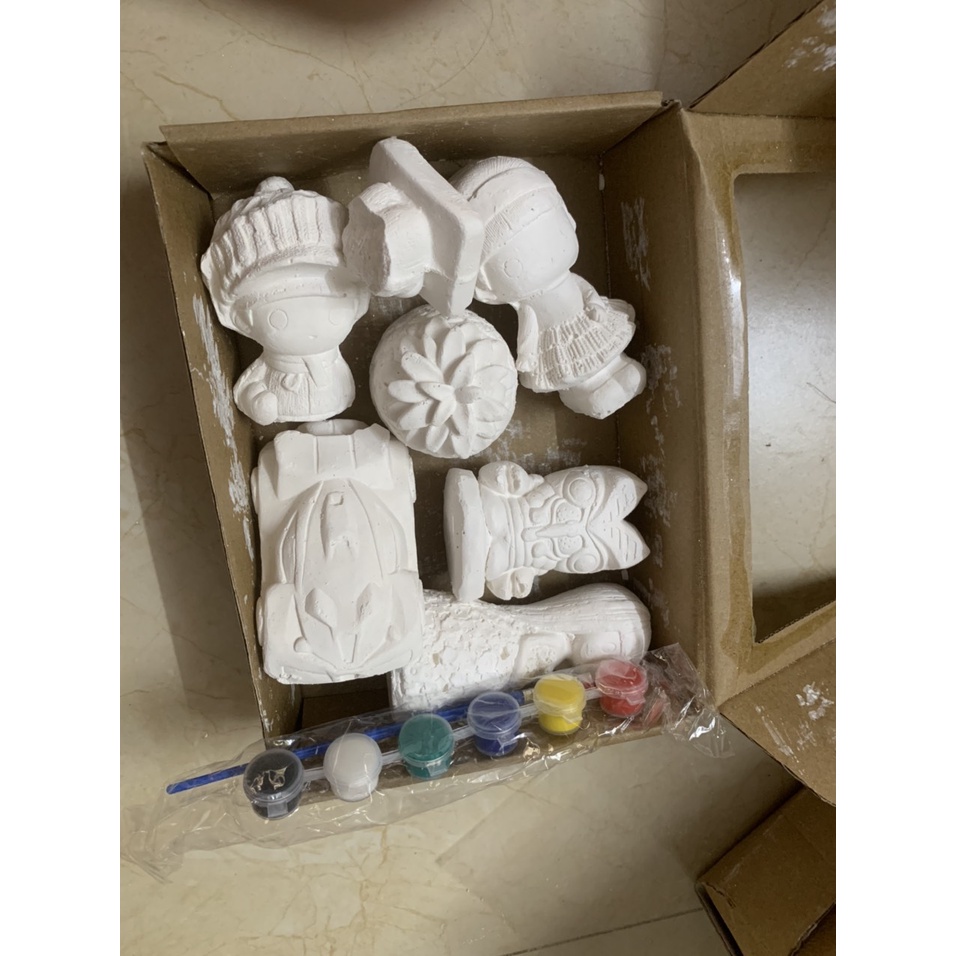 Tượng Tô Màu, Thạch Cao Cho Bé Combo 6 hoặc 8 Tượng Kèm Cọ Vẽ, Hộp Màu