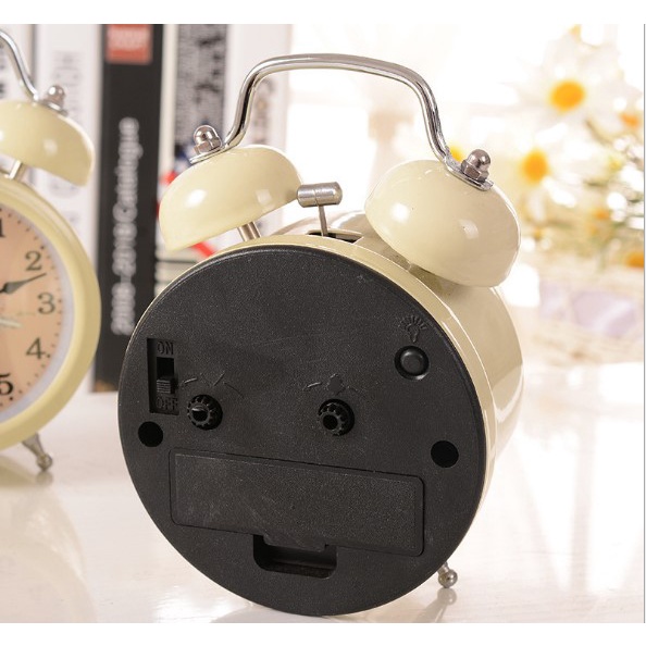 Đồng hồ báo thức chuông đôi to dễ thương, đồng hồ chuông đôi to mặt hoa trang trí
