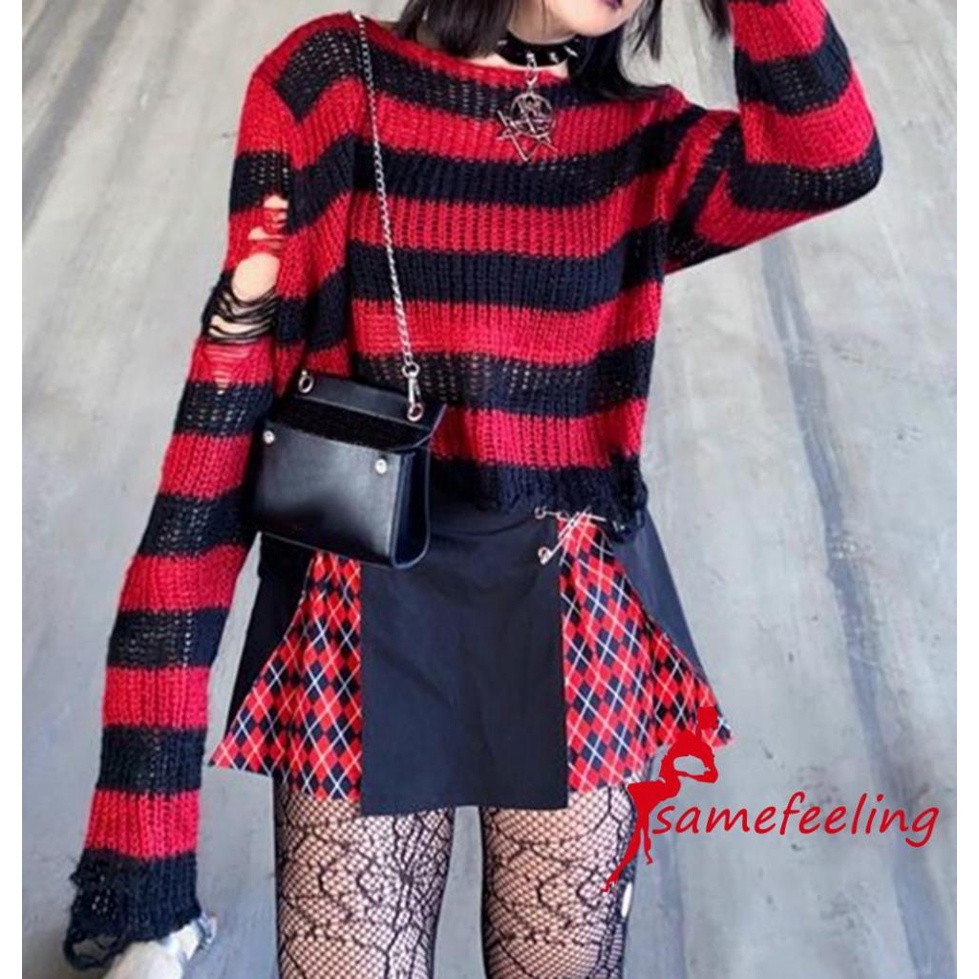 Áo len tay dài cổ tròn họa tiết kẻ sọc màu sắc thời trang cho nữ