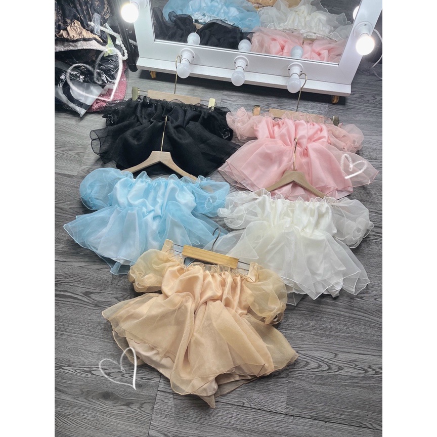 Áo Trễ Vai Xếp Ly Voan Kiến,Áo Kiểu Tiểu thư,LY STORE