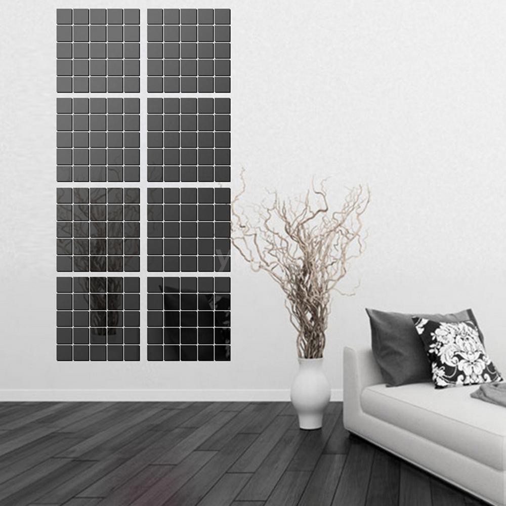 Bộ 100 miếng dán hình vuông cỡ nhỏ 3D hiệu ứng tráng gương hiện đại trang trí nhà cửa phòng tắm nhà bếp DIY