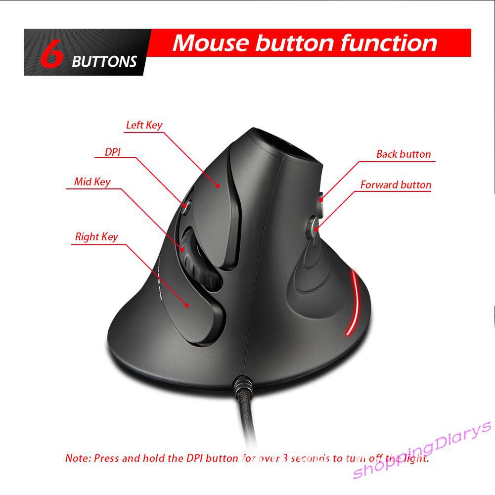 ✤SH✤ ZELOTES 3200DPI Gaming Mouse Upright Wired 6 Button LED Desktop Game Mouse