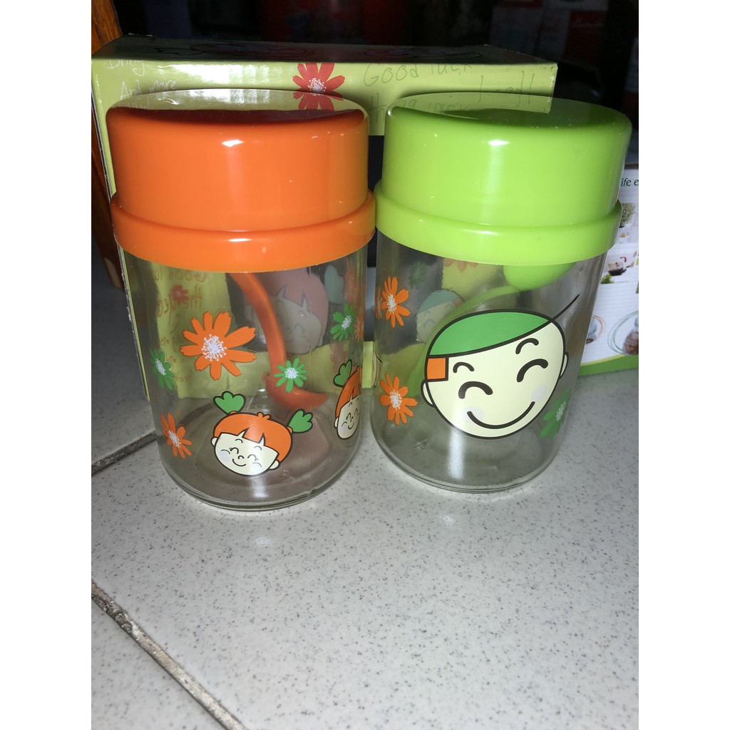 Set 2 Lọ Thủy Tinh Đựng Gia Vị Hình Ngộ Nghĩnh 400ml (Kèm Muỗng)