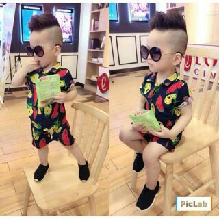 Bộ lanh lụa dáng sơ mi bé trai