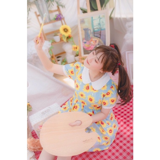 đầm bông lụa cổ bẻ tay ngắn kiểu baby