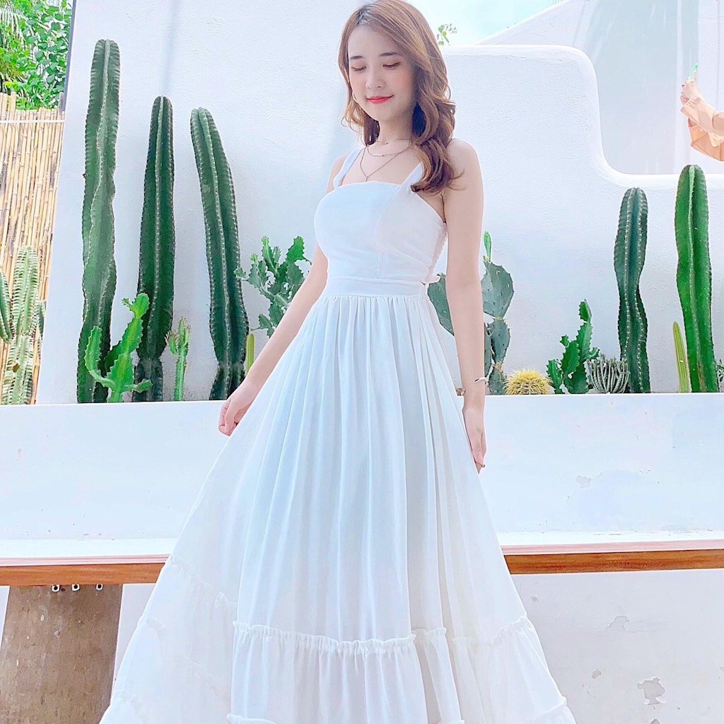 Đầm Maxi hai dây, bo lưng hở eo, đầm đi biển, du lịch, chụp hình VINTAGE STORE | BigBuy360 - bigbuy360.vn