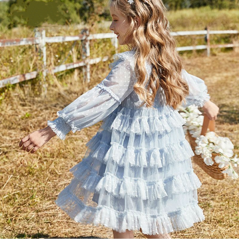 Đầm Công Chúa Tay Dài Phối Ren Cho Bé Gái