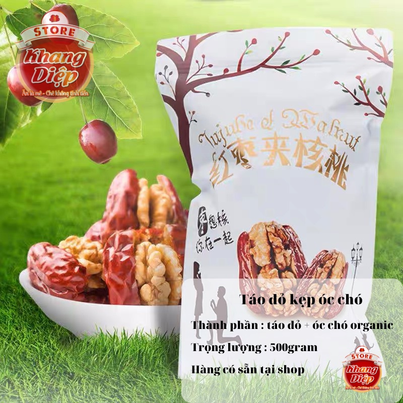 Táo đỏ kẹp óc chó và nho khô túi 500g