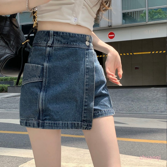 Quần Short Denim Ống Rộng Lưng Cao Thời Trang Mùa Hè Quyến Rũ Cho Nữ