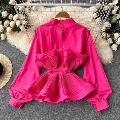 Hàng Mới Có Sẵn Áo Sơ Mi Tay Dài Xếp Ly Ôm Dáng Phong Cách Hàn Quốc Baju Wanita Lengan Panjang Hàng Mới Dành Cho Bạn Nữ