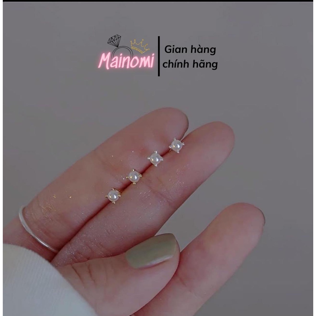 Nụ trai bạc bông tai chốt cắm nhỏ xinh MAINOMI nhẹ nhàng thanh lịch
