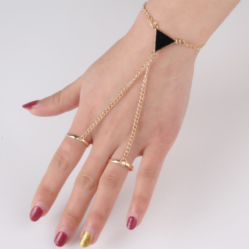 Triangle One-piece Ring Hand Back Chain Leaf Lock Chain Style Personality Bracelet Jewelry Punk Creativity Fingering Fashion