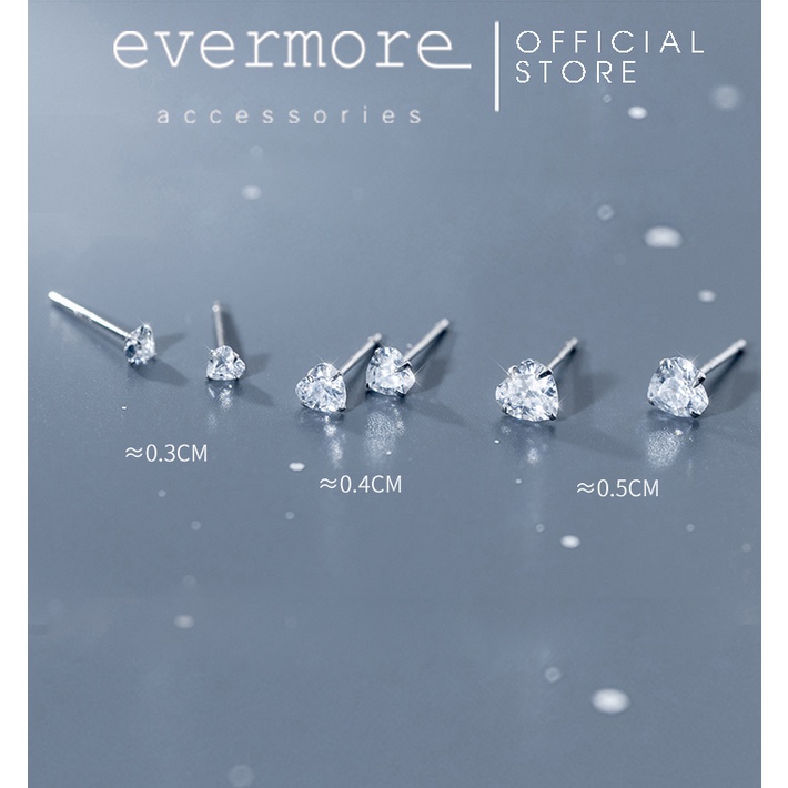 Bông tai bạc EVERMORE, khuyên tai đính đá trái tim bạc ý 925, phong cách minimalism, thanh lịch - H001