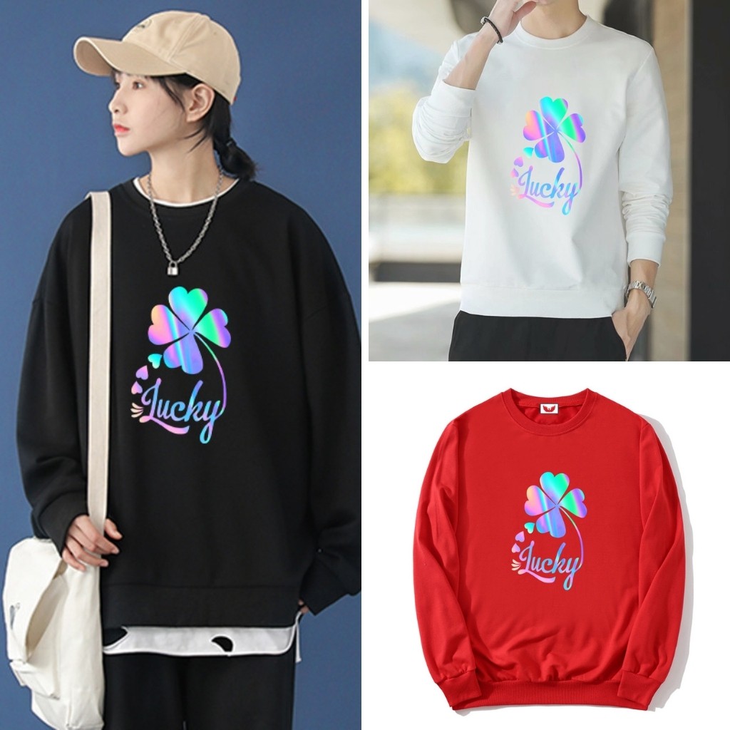 Áo Sweater nỉ phản quang in hình thời trang Unisex form rộng dài tay 4 lá AS46 Lotus nam nữ Oversize phong cách Hàn Quốc