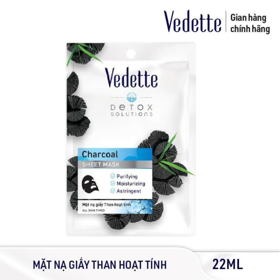 [Rẻ Vô Địch] Combo 5 Mặt Nạ Giấy Than Đen Hoạt Tính Vedette 22ml - Tươi Mát Và Sáng Khỏe Làn Da