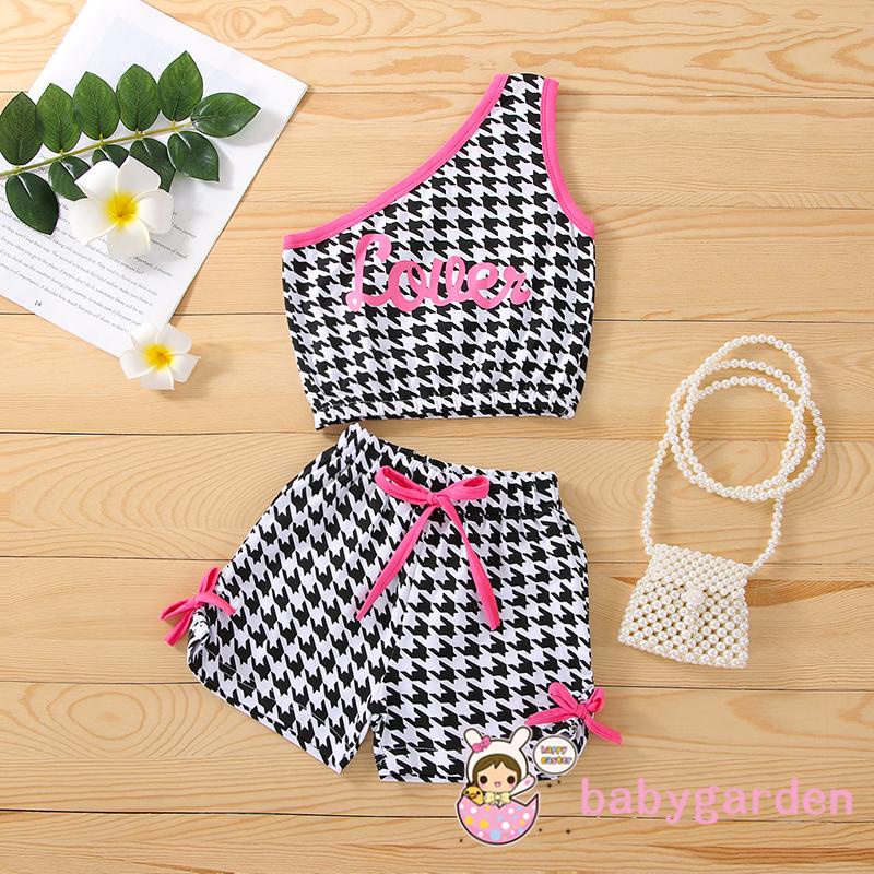 Bộ Áo Dây In Chữ + Quần Short Thắt Nơ Đáng Yêu Cho Bé Gái 6 Tháng Tuổi-4 Tuổi