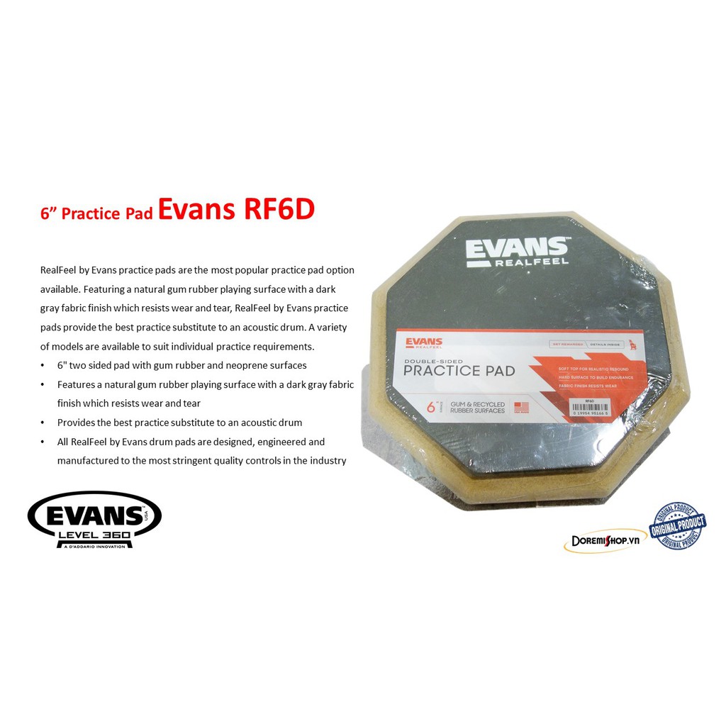 Mặt trống tập cao su Evans Practice pad RF6D RF12D