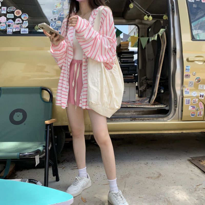 Áo Khoác Chống Nắng Mỏng Dáng Rộng Tay Dài Kẻ Sọc Phong Cách Hàn Quốc Thời Trang Xuân Hè 2022 Cho Nữ