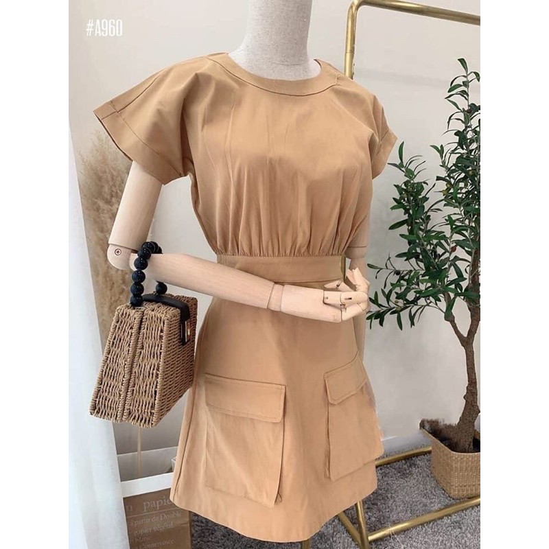 Đầm nude phối 2 túi