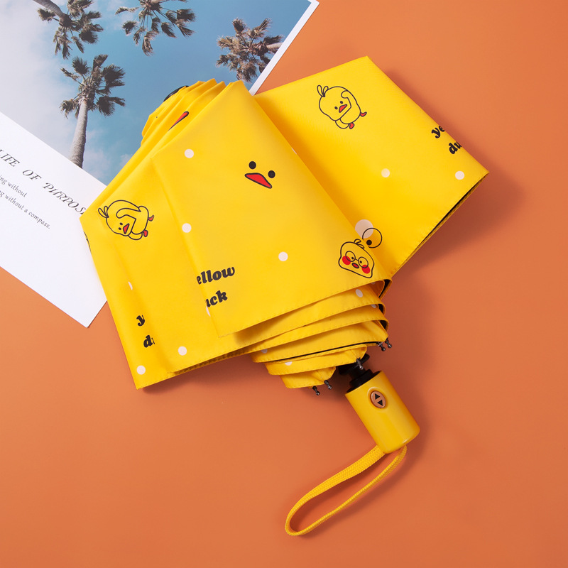 Ô dù gập tự động họa tiết vịt hoạt hình dễ thương chất lượng cao