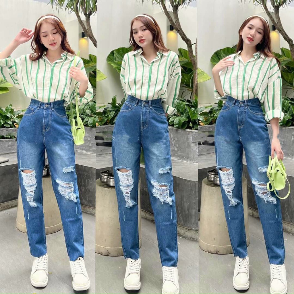 [BGNY481] QUẦN JEANS NỮ BAGGY RÁCH 3 MẢNG CÀO TAM GIÁC ĐÙI LAI TUA SIÊU CÁ TÍNH VẢI XỊN SÒ MỀM MỊN NITIQC