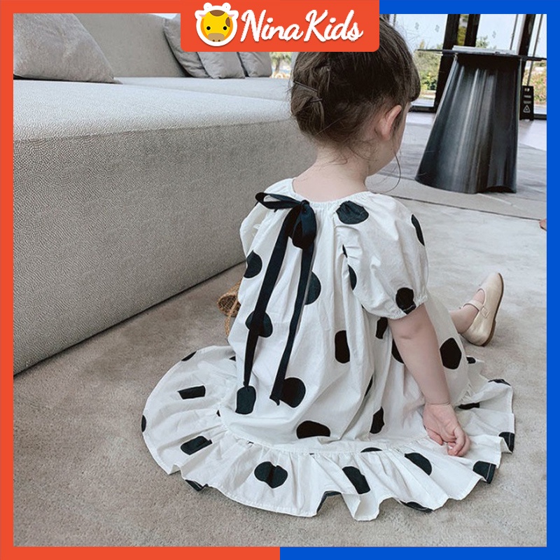 Đầm công chúa  tay ngắn hoạ tiết chấm bi cho bé gái từ 2-9 tuổi