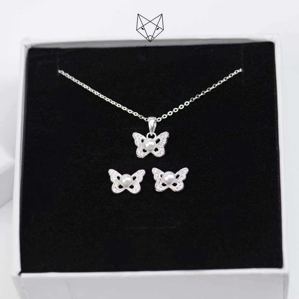 Bộ Trang Sức Bạc Ta Cao Cấp CaoBac Silver  Bướm Hạt Trai Sang Trọng, Thanh Lịch Cho Bạn Nữ