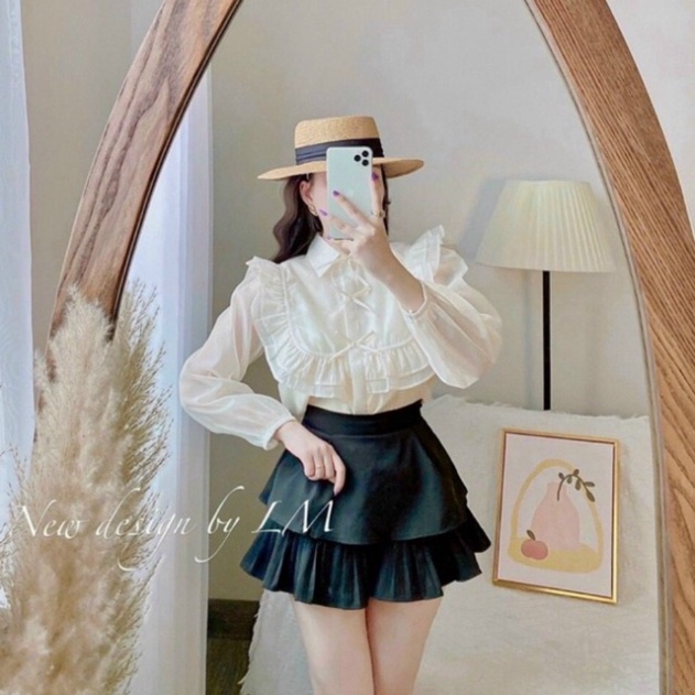 Áo sơ mi cổ bẻ thiết kế_451 ulzzang babydoll bánh bèo nội y xanh