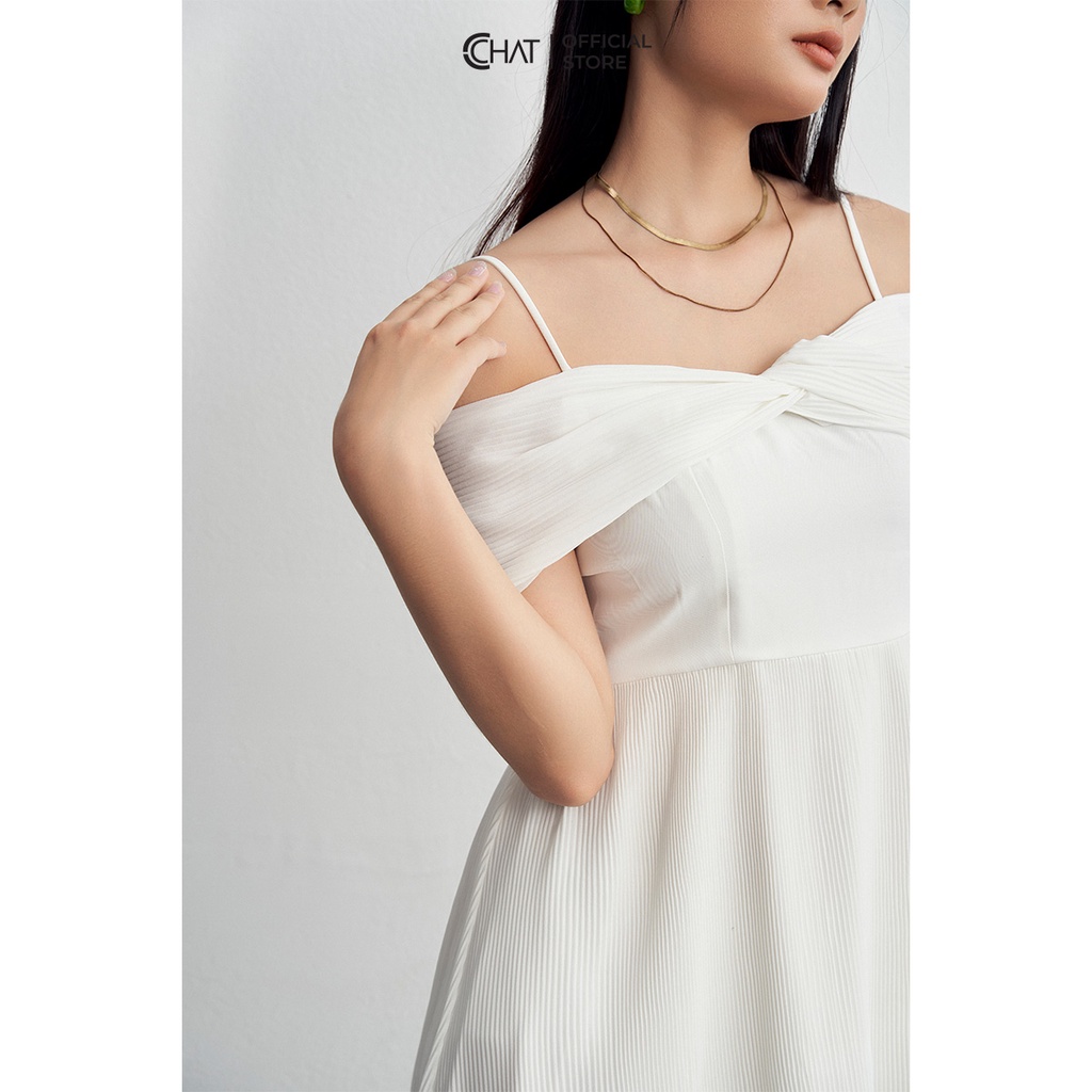 Đầm Nữ 𝐂𝐂𝐇𝐀𝐓 Kiểu 2 Dây Phối Dập Ly Chất Chiffon Phong Cách Trẻ Trung Thanh Lịch 12VNH8007XT