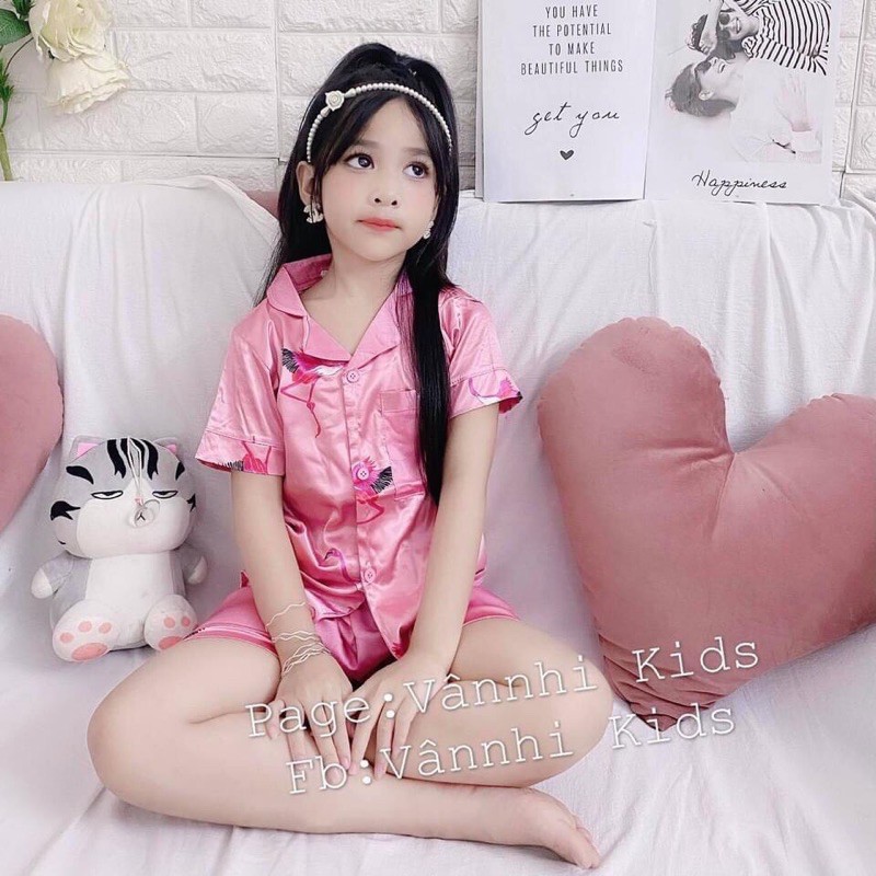 Bộ pijama lụa Hồng trắng size 16-28kg