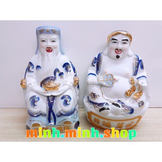 Tượng Thần Tài Ông Địa sứ trắng, áo xanh 7inch (18cm) + khuyến mãi bộ giấy cúng