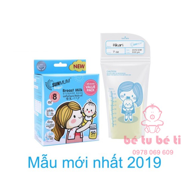 Hộp 50 Túi trữ sữa Sunmum Thái Lan Mẫu mới